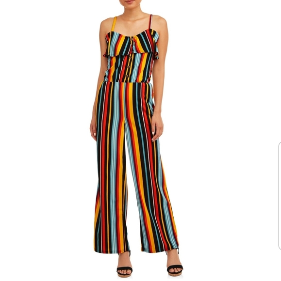Eye Candy Juniors Med/Womens SM Ruffle Front Crepe Jumpsuit Multicolored - Picture 1 of 14